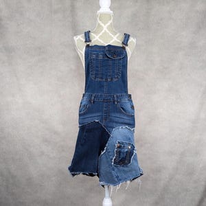 Geüpcycled denim patchwork overall-jurk - klein