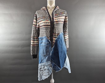 Upcycled Denim Patchwork Cardigan - Small