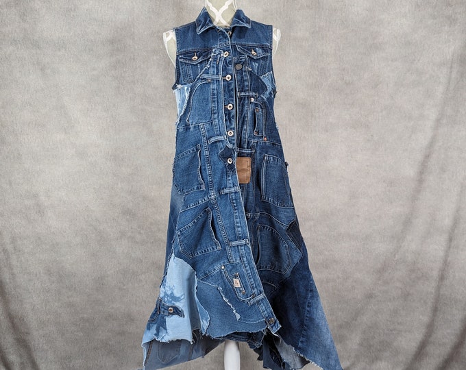 Women Summer Vintage Pathcwork Denim Vest Dress