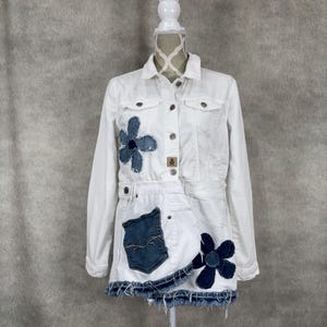 Upcycled Longer White Denim Jacket - Medium