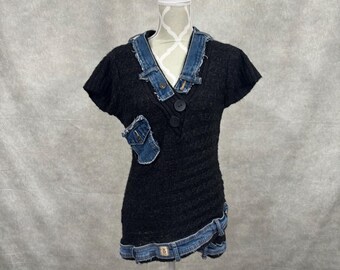 Upcycled Short Sleeve Sweater - Small