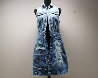 Upcycled Long Denim Vest/Duster- Small