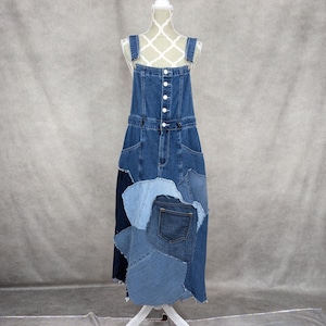 Upcycled denim patchwork overall-jurk - medium