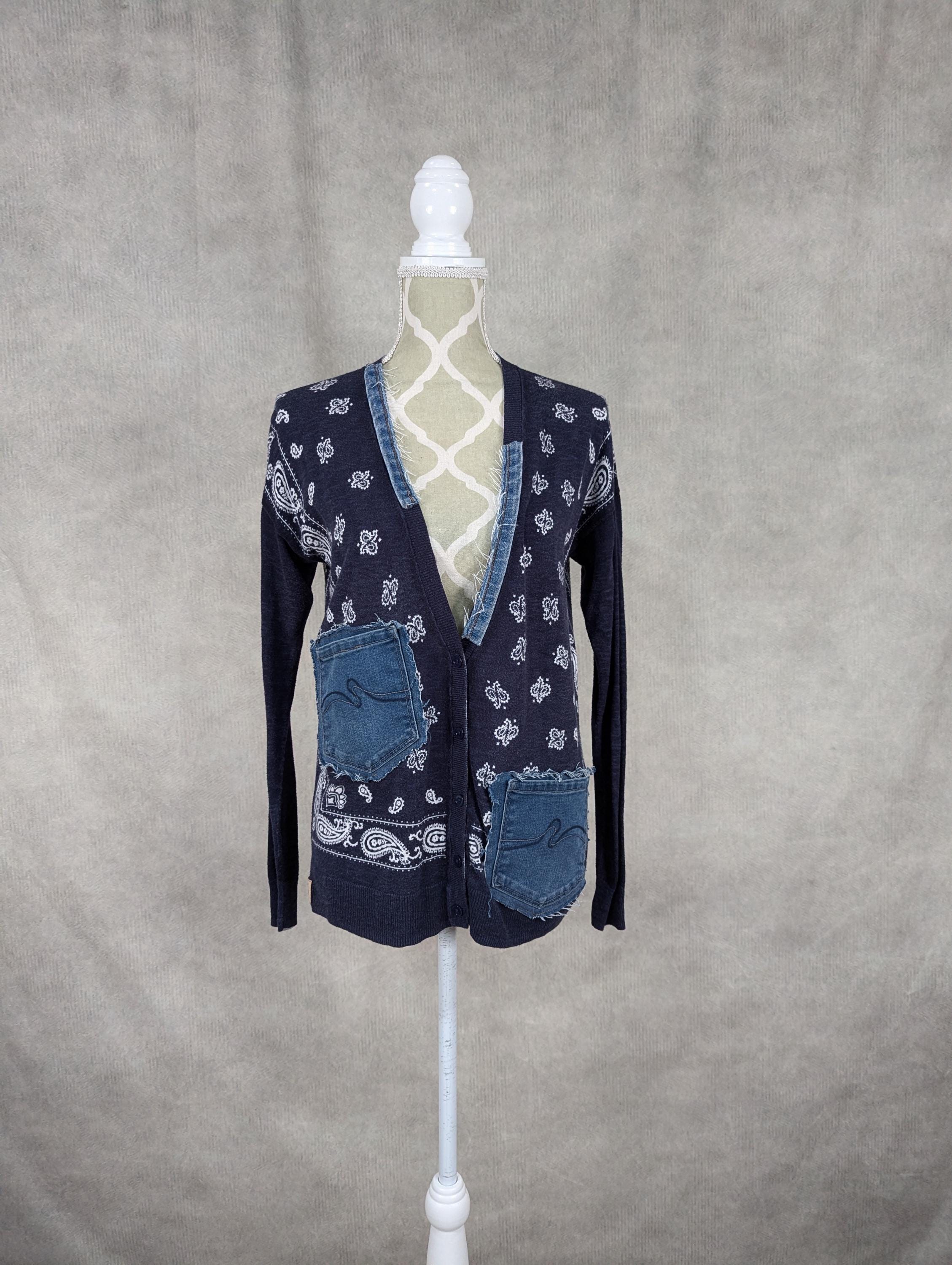 Upcycled Bandana Print Cardigan- S/M - Etsy