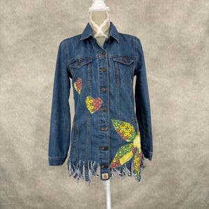 Upcycled Longer Fringe Hem Denim Jacket - Small