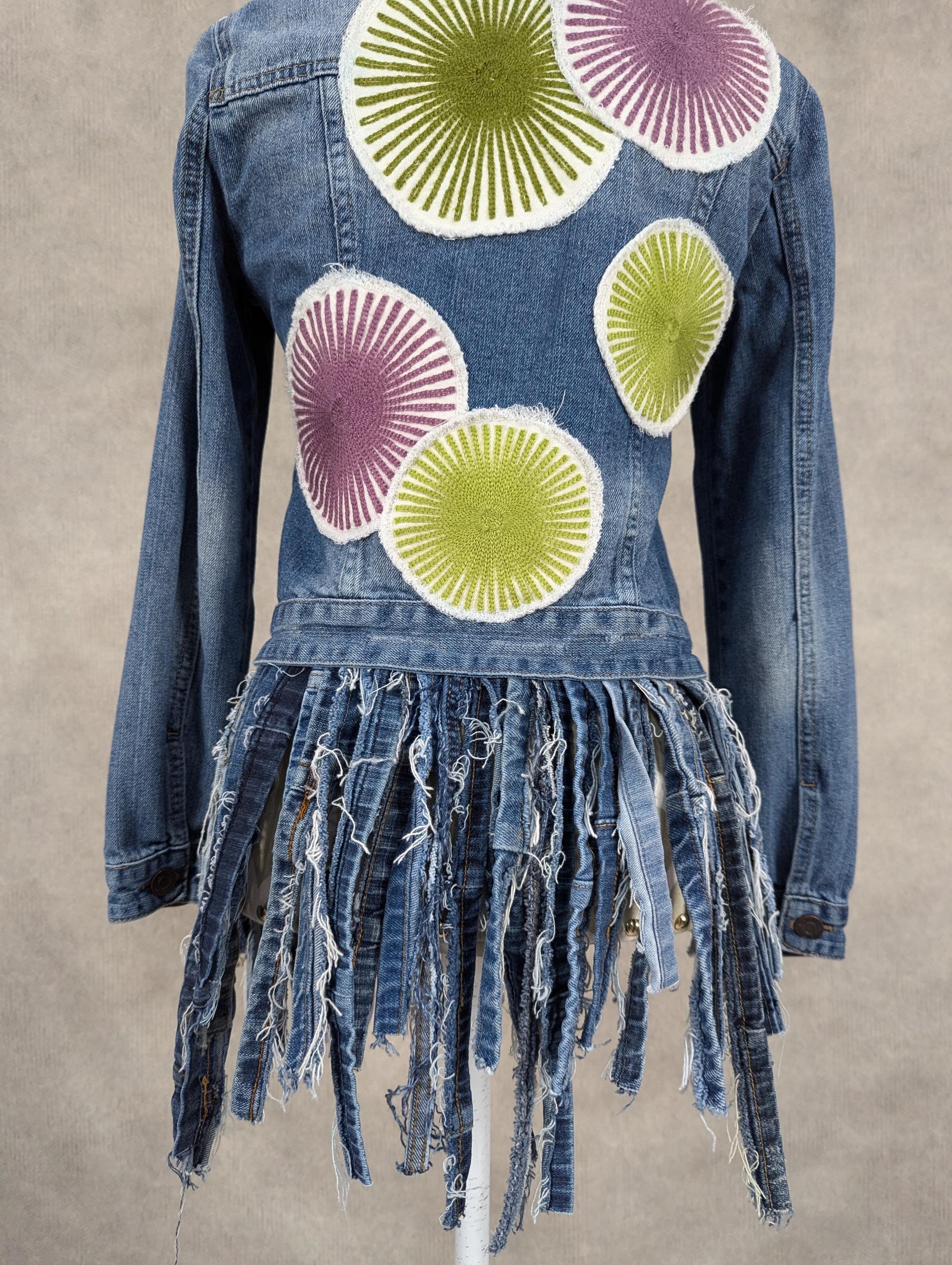 ジャケット・アウター ALEXIA STAM Fringe Hem Denim Jacket S Upcycled Fringe Hem Denim Jacket - S/M - Etsy
