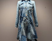 Upcycled Long Denim Patchwork Jacket- Small