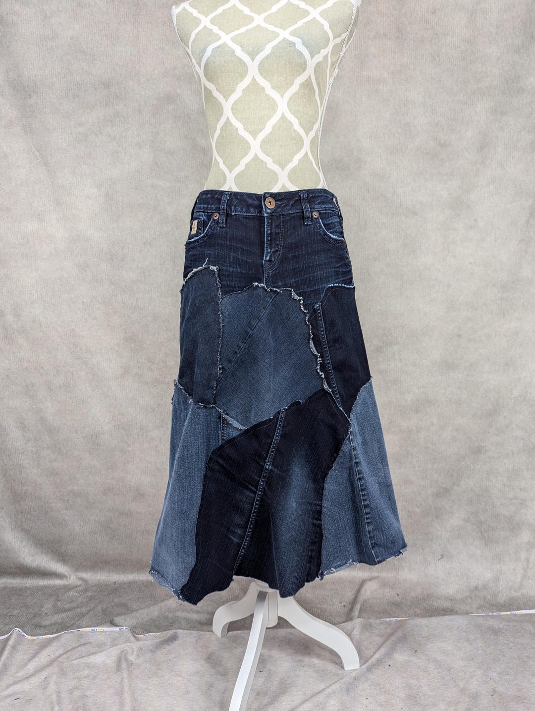 Upcycled Silver Brand Denim Patchwork Skirt-size 29 - Etsy
