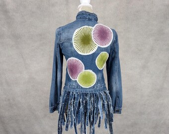 Upcycled Fringe Hem Denim Jacket - S/M - Etsy