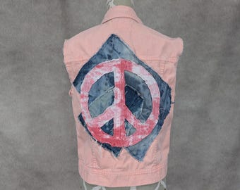 Gilet in denim color pesca riciclato - Grande