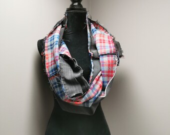 Upcycled Reversible Denim Patchwork Infinity Scarf
