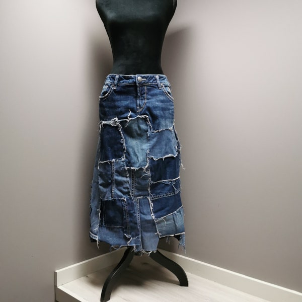 Denim Patchwork Skirt - Size 34