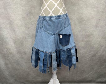 Upcycled Denim Skirt -Large