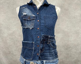 Upcycled Lightweight Sleeveless Denim Blouse - Small