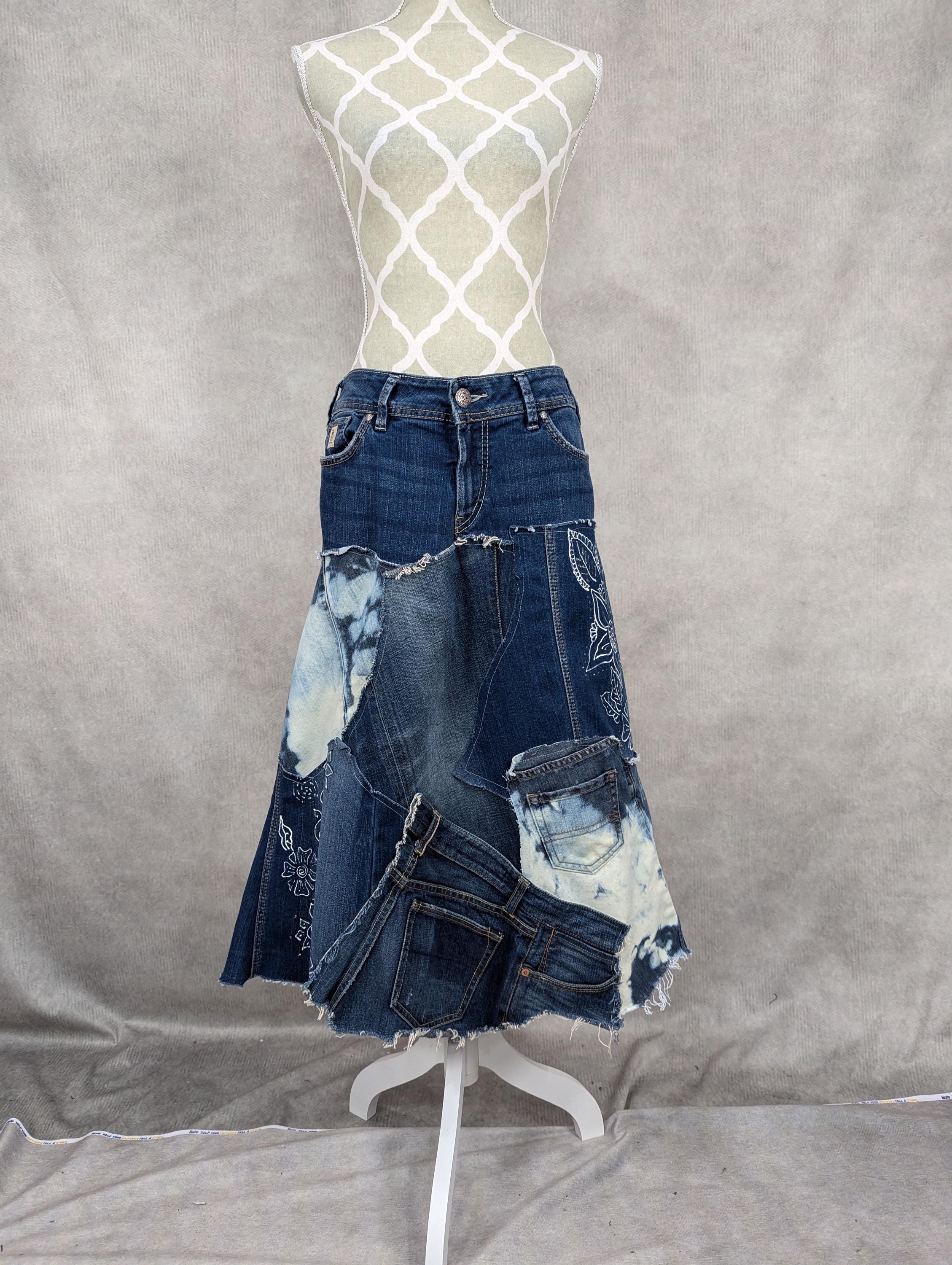 Denim Patchwork Skirt - Etsy