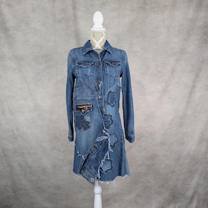 Upcycled Long Denim Patchwork Jacket - Small