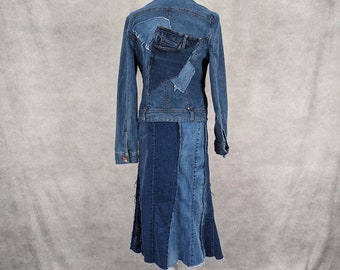 Upcycled Long Denim Jacket- Medium