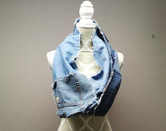 Upcycled Denim Patchwork Infinity Scarf