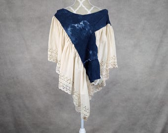 Upcycled Denim And Eyelet Poncho-O/S