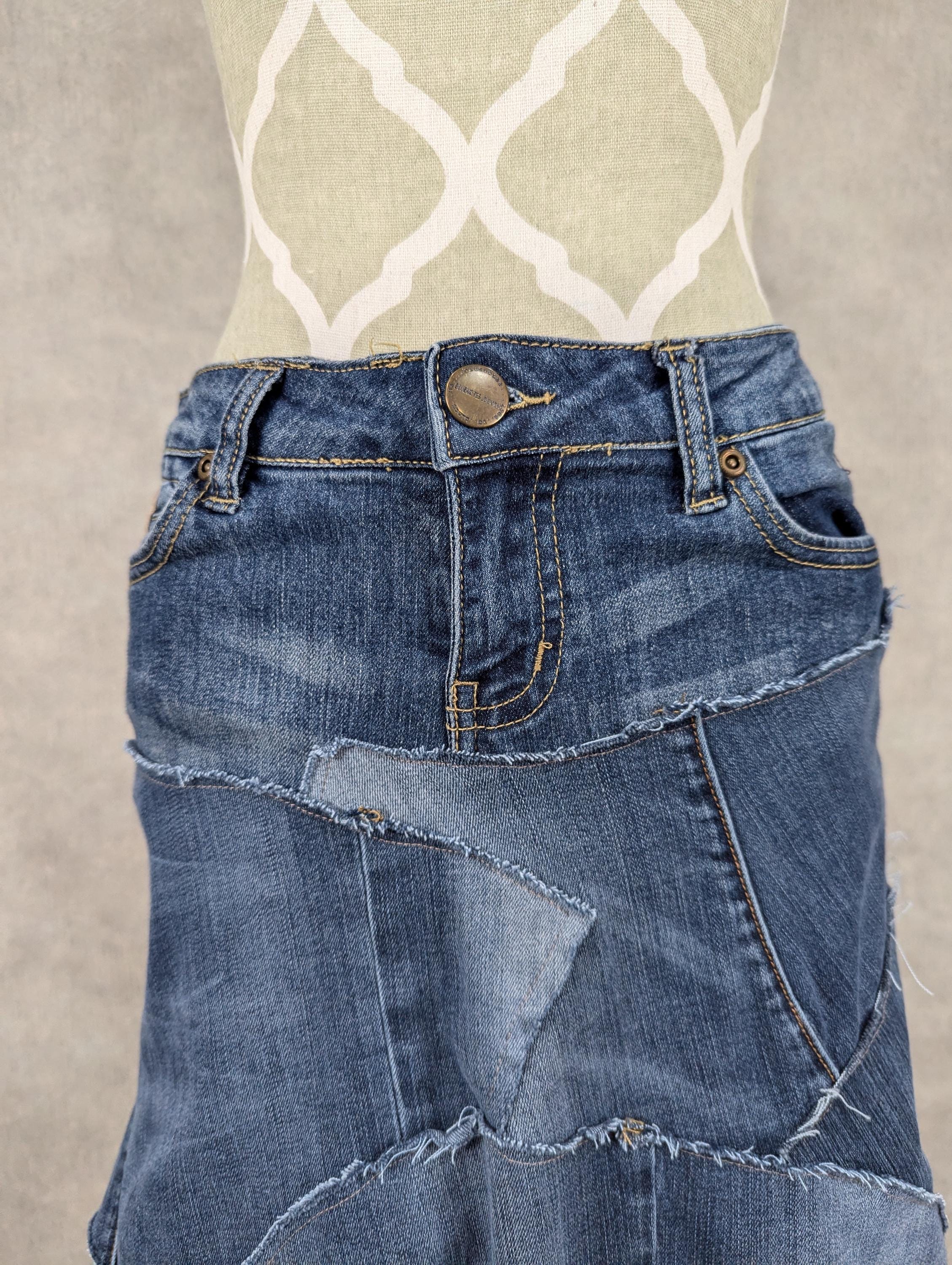Denim Patchwork Skirt-size 28 - Etsy