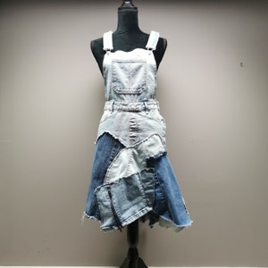 Upcycled Denim Patchwork Overall Dress -Small