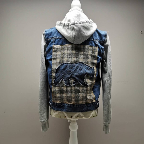 Upcycled Hooded Denim Jacket - Small