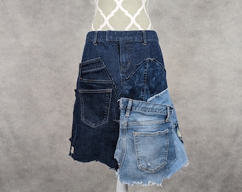 Upcycled Denim Patchwork Skirt -Size 10