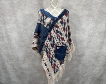 Upcycled Knit and Denim Poncho-O/S