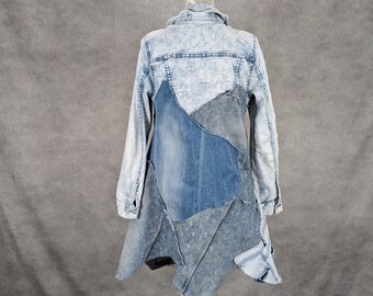 Upcycled Long Denim Patchwork Jacket -small - Etsy