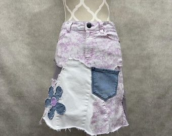 Upcycled Coloured Denim Patchwork Skirt -Size 27