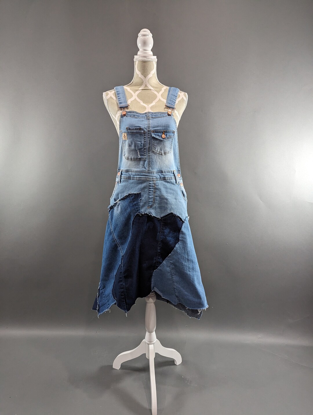 PATCHWORK WASHED DENIM OVERALL DRESS