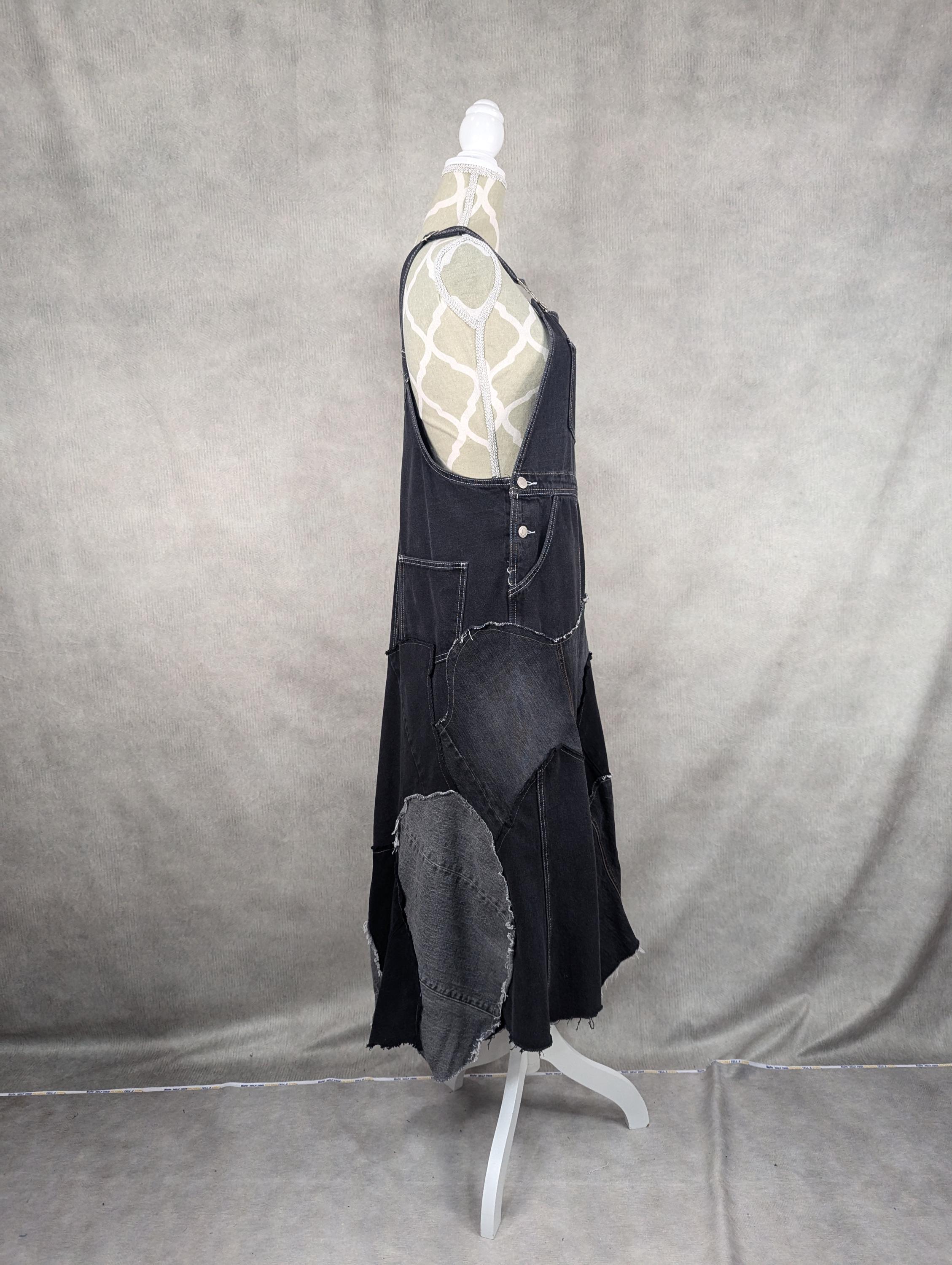 Y's DENIM HOLE EMBROIDERY DRESS 黒1 Upcycled Black Denim Patchwork Overall Dress - Medium - Etsy