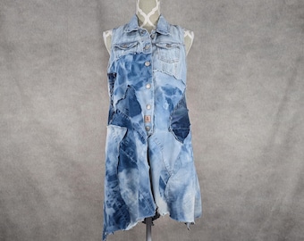 Upcycled Long Denim Patchwork Vest - Small