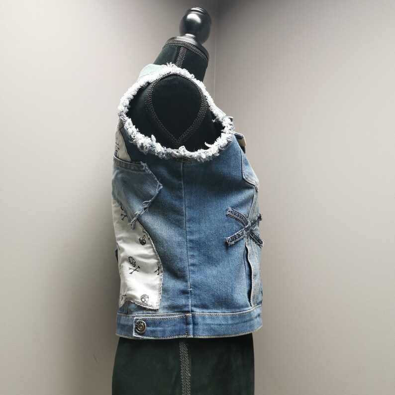 Upcycled Skull Denim Vest Large