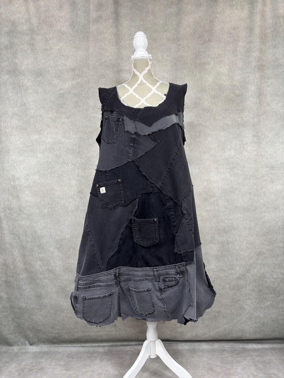 white christmas dresses BELTED BLACK STRETCHY DENIM DRESS – Love Marlow main image 0