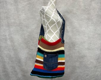Upcycled Knit and Denim Crossbody Bag
