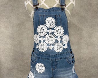Upcycled Lacey Overall Shorts - Medium