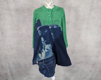 Upcycled Denim Patchwork Sweater - L/XL