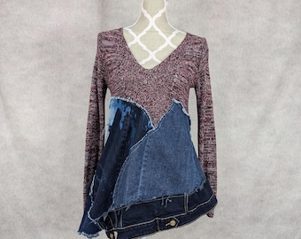 Upcycled Denim Patchwork Pullover-Klein