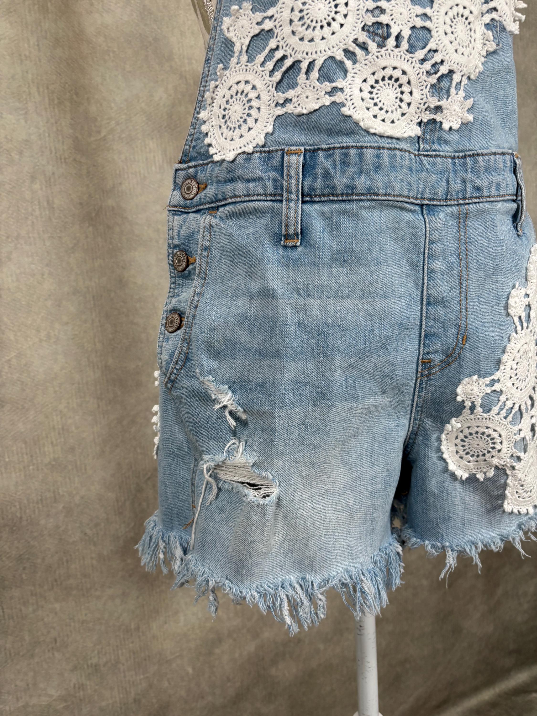 Upcycled Lacey Denim Overall Shorts - Medium - Etsy