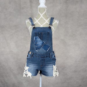 Upcycled Denim Short Overalls - Medium