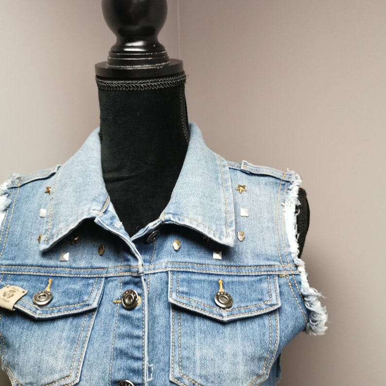 Upcycled Skull Denim Vest Large