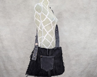 Upcycled Black Denim Crossbody Bag