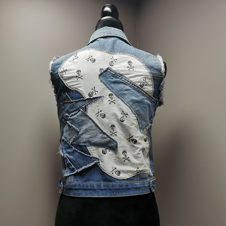Upcycled Skull Denim Vest Large