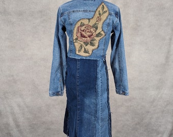 Upcycled Long Denim Jacket/Trench - S/M