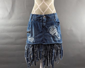 Upcycled Fringe Hem Denim Skort- Size 10