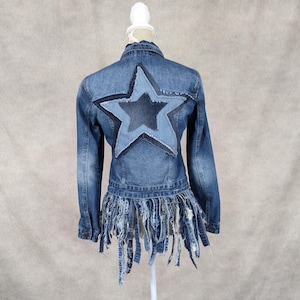 Upcycled Denim Fringe Hem Jacket -S/M