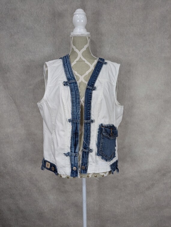 Upcycled White Denim Vest XL