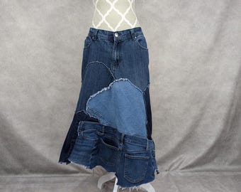 Falda de patchwork de mezclilla reciclada - Talla 36.