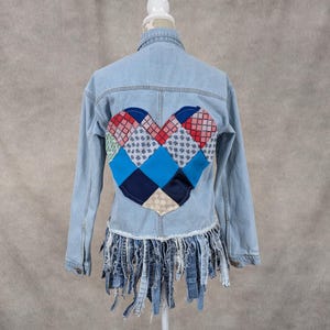 Upcycled Denim Fringe Jacket - Medium